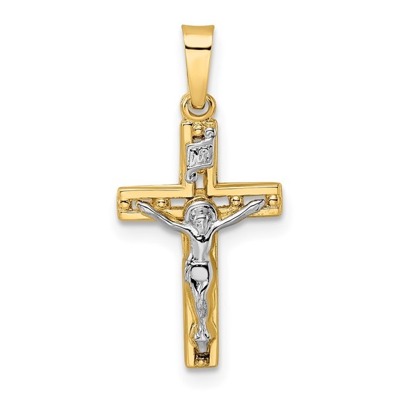 Million Charms 14k Gold Two-tone Polished Solid INRI Crucifix Pendant